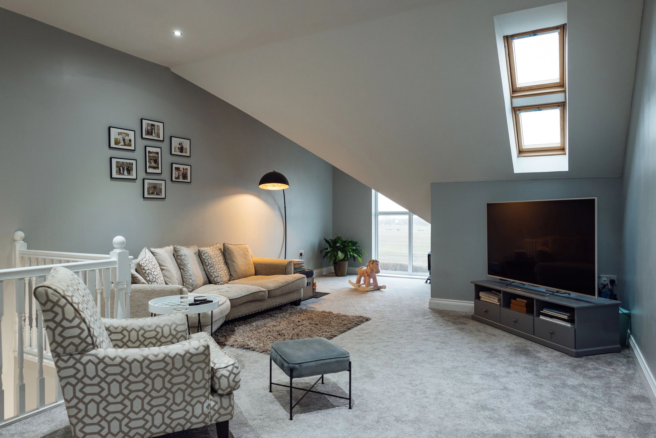 Wide view of a modern living room