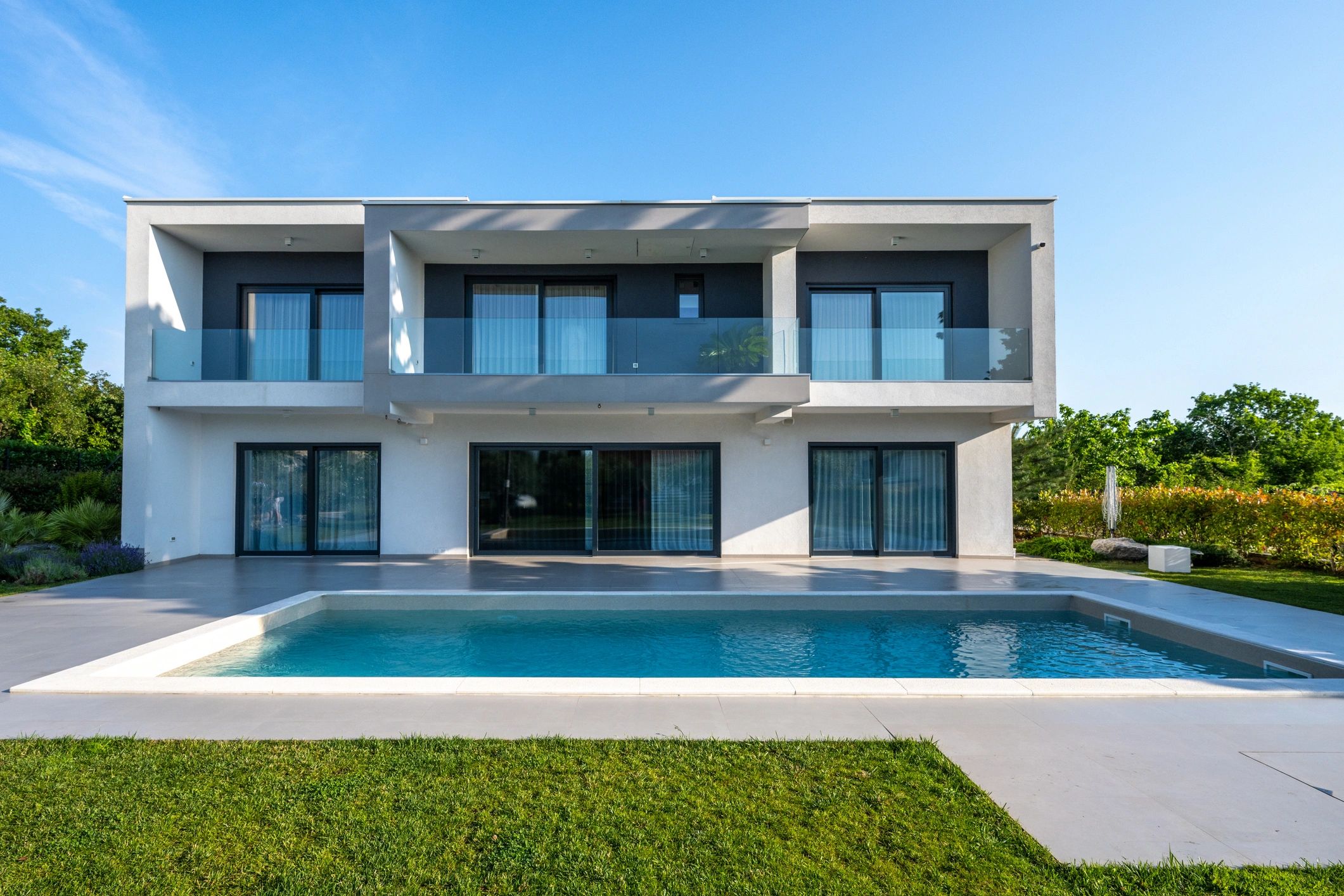 Modern home exterior in bright daylight