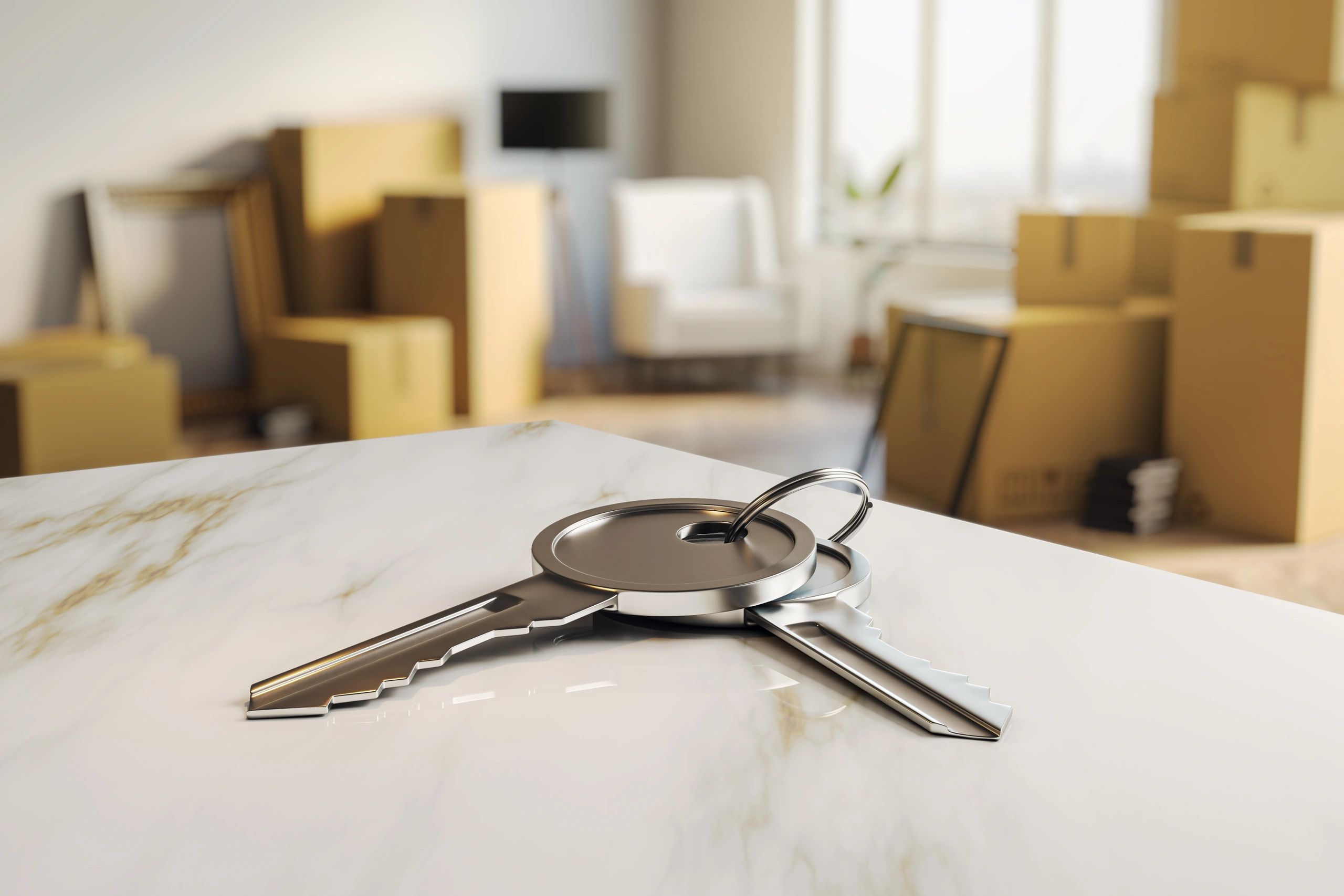 House keys on a countertop in a new home